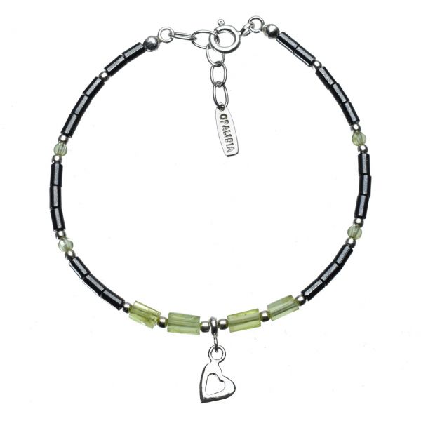 Bonaroca Opalidia Edelstein Hämatit Armband, echt Peridot, Herz Anhänger, Sterling Silber 925, OA713