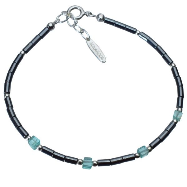 Bonaroca Opalidia Edelstein Hämatit Armband glatte Röhrchen, mit 4 Apatit Würfeln, Sterling Silber 925, OA708