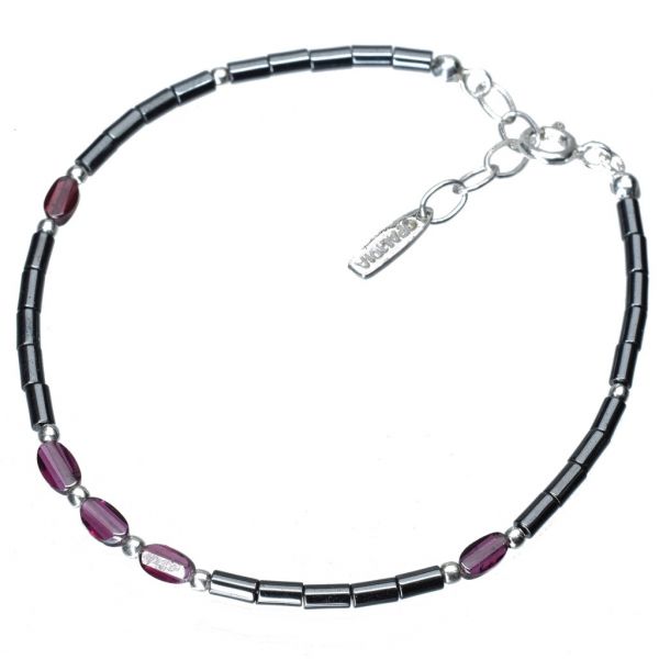 Bonaroca Opalidia Edelstein Hämatit Armband glatte Röhrchen, mit facettierten Granatelementen, Sterling Silber 925, OA706