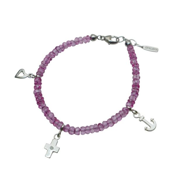 BONA ROCA Liebe Glaube Hoffnung Edelstein Armband facettierte rosa Topas Perlen mit 3 Anhängern OA178