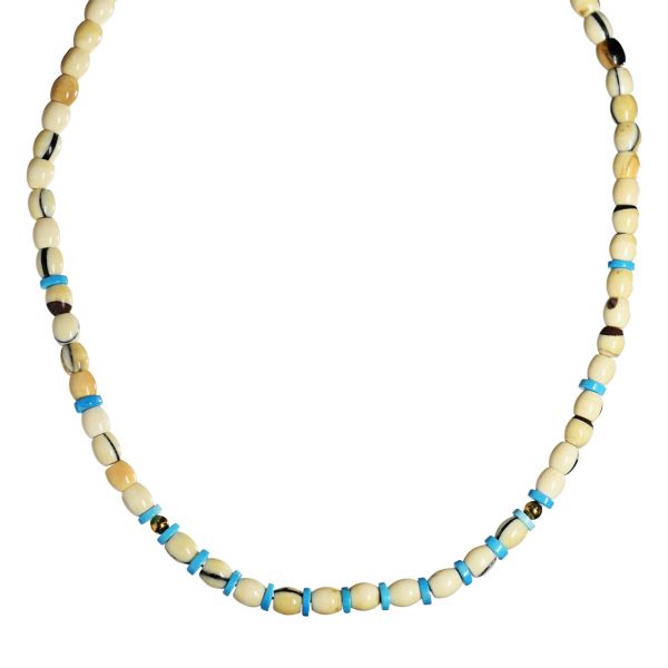 Mammutelfenbein Collier mit echt Türkis, 42cm, M2514