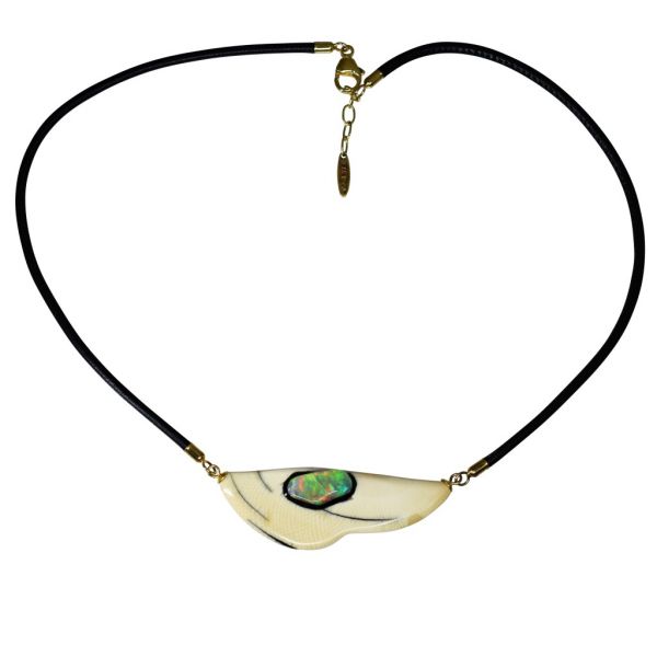 Mammutelfenbein Collier mit Opal und Leder, 45cm, M2200