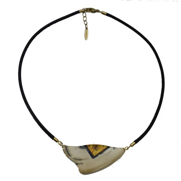 Mammutelfenbein Collier mit Bernstein, 45cm, M2200