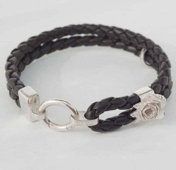 Lederarmband schwarz Stilrose