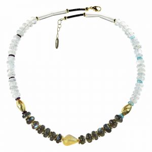 BONA ROCA Opal Edelstein Collier kombiniert aus Wello-Opal, Berg Kristall, Labradorit OK135G