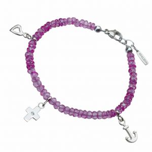 BONA ROCA Liebe Glaube Hoffnung Edelstein Armband facettierte rosa Topas Perlen mit 3 Anhängern OA178