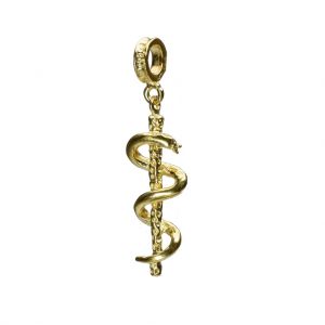 Bonaroca Anhänger Äskulapstab Charm mit Öse Schlange glatt, Sterling Silber 18 Karat Gold plattiert, 3292