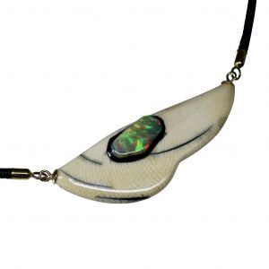 Mammutelfenbein Collier mit Opal und Leder, 45cm, M2200