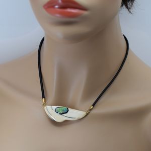 Mammutelfenbein Collier mit Opal und Leder, 45cm, M2200