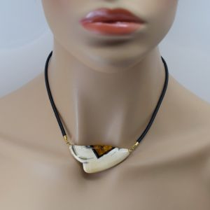 Mammutelfenbein Collier mit Bernstein, 45cm, M2200