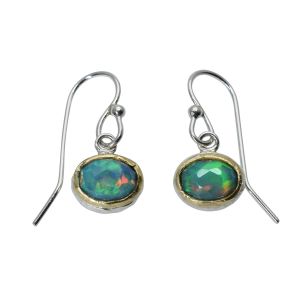 BONA ROCA Edel Opal Ohrhänger facettiert, querovale Form Fassung 18 Karat Gold mit Sterling Silber OP18-571S